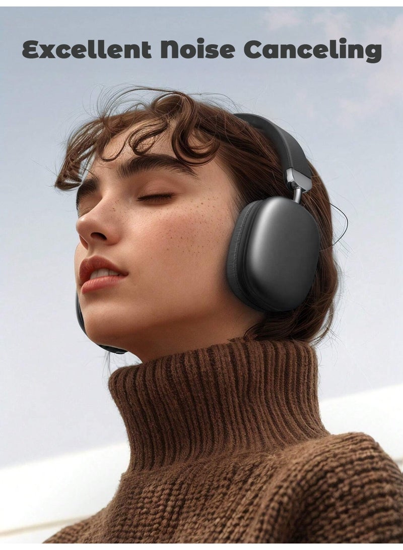 Wireless Over-Ear Headphones with Microphone, Foldable Portable HiFi Stereo Headset with Soft Ear Cushions, TF Card and AUX Support for Music, Calls, Travel, Study & Daily Use, Black - Image 2
